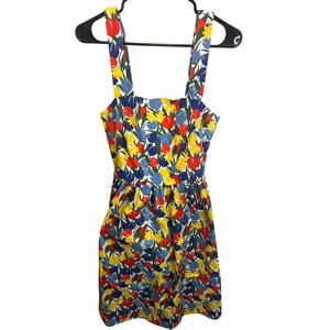 Joanie Vintage Style Bold Floral Summer Organic Cotton Retro Pin Up Dress Size 6